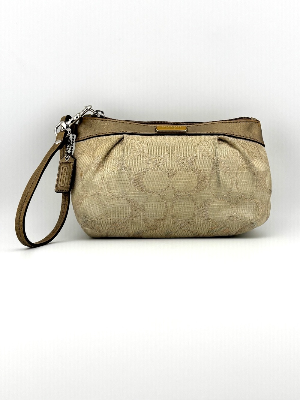 Coach Signature Canvas Pleated Wristlet